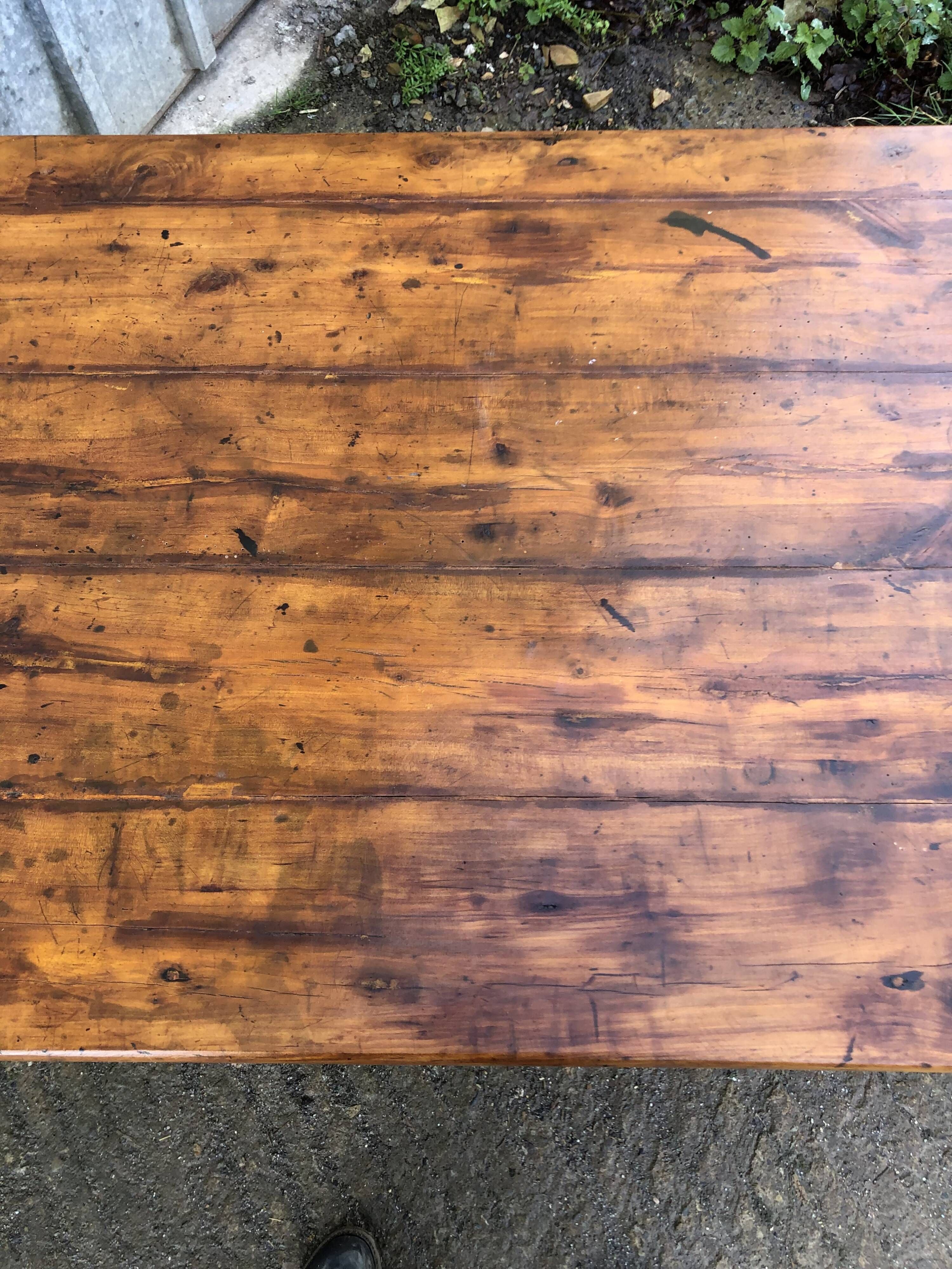 Antique Rustic Solid Cherry Farmhouse Table with 3 Drawers and 1 Pull Out