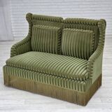 1950s, Danish 2-seater sofa, green furniture velour, beech wood.