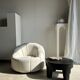 Large white circular armchair, white fabric upholstery