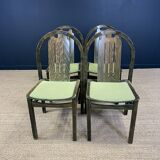 Set of 4 Baumann Argos bistro chairs in wood and green fabric from the 80s France