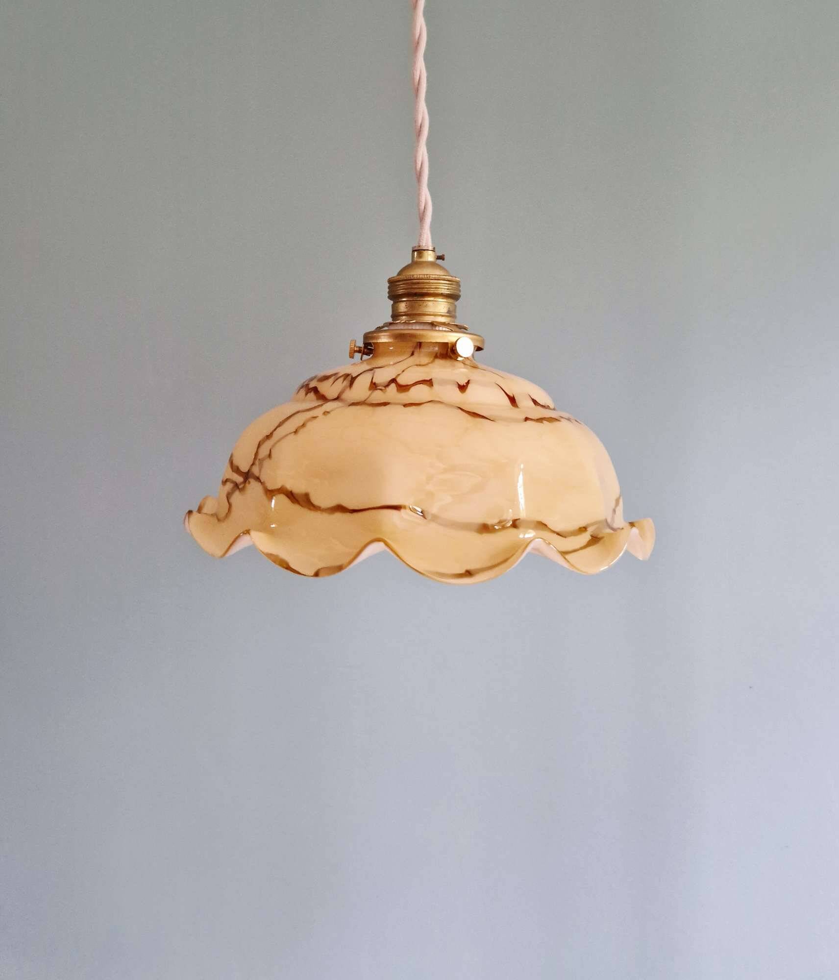 Art Deco marbled opaline pendant light, Scailmont, 1920-30
