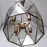 Vintage handmande octagonal glass and brass pendant lantern, Italy