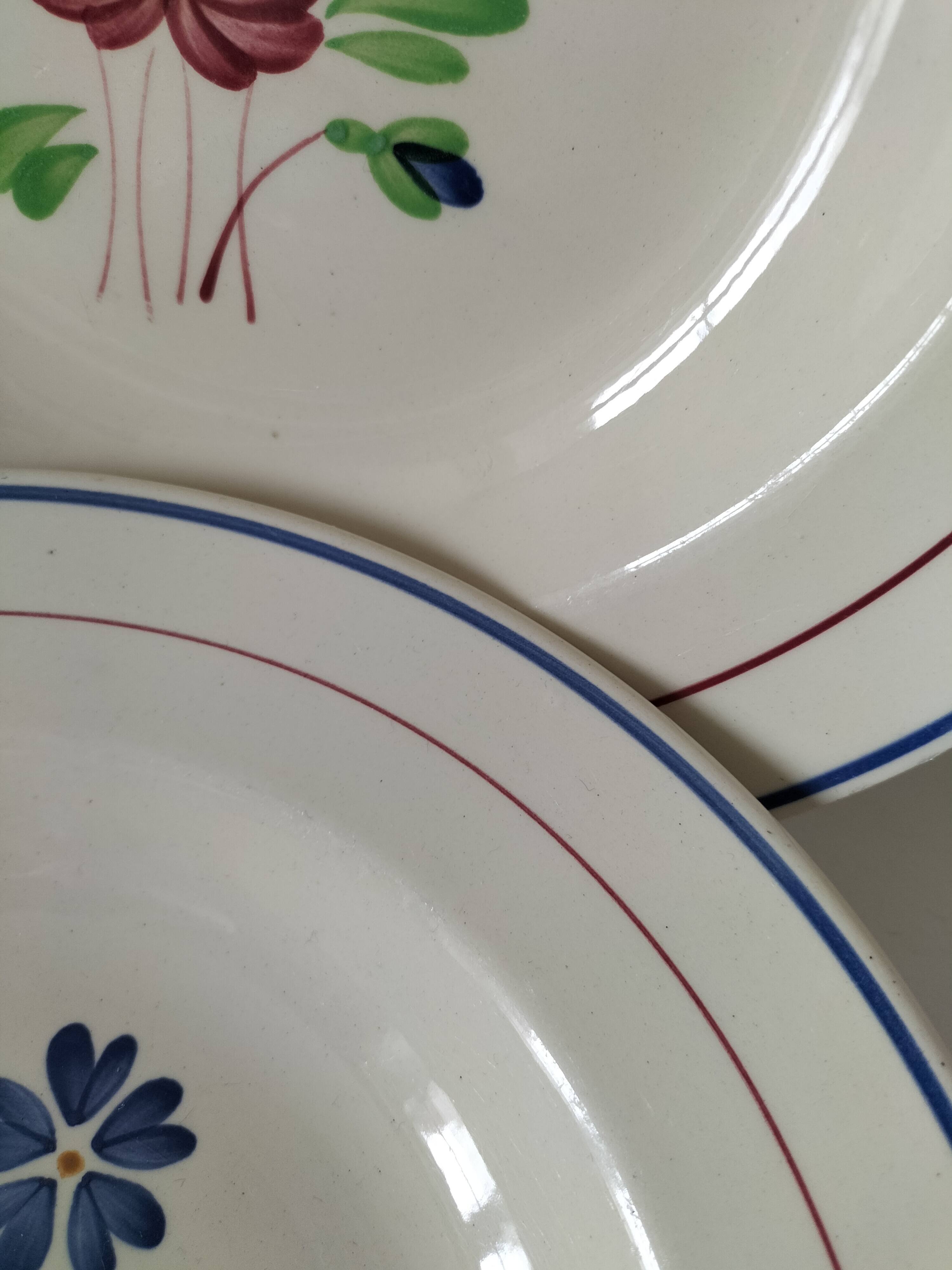 Trio of K&G Lunéville soup plates – Chantilly model, hand-painted