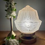 Vintage art deco globe table lamp in frosted glass