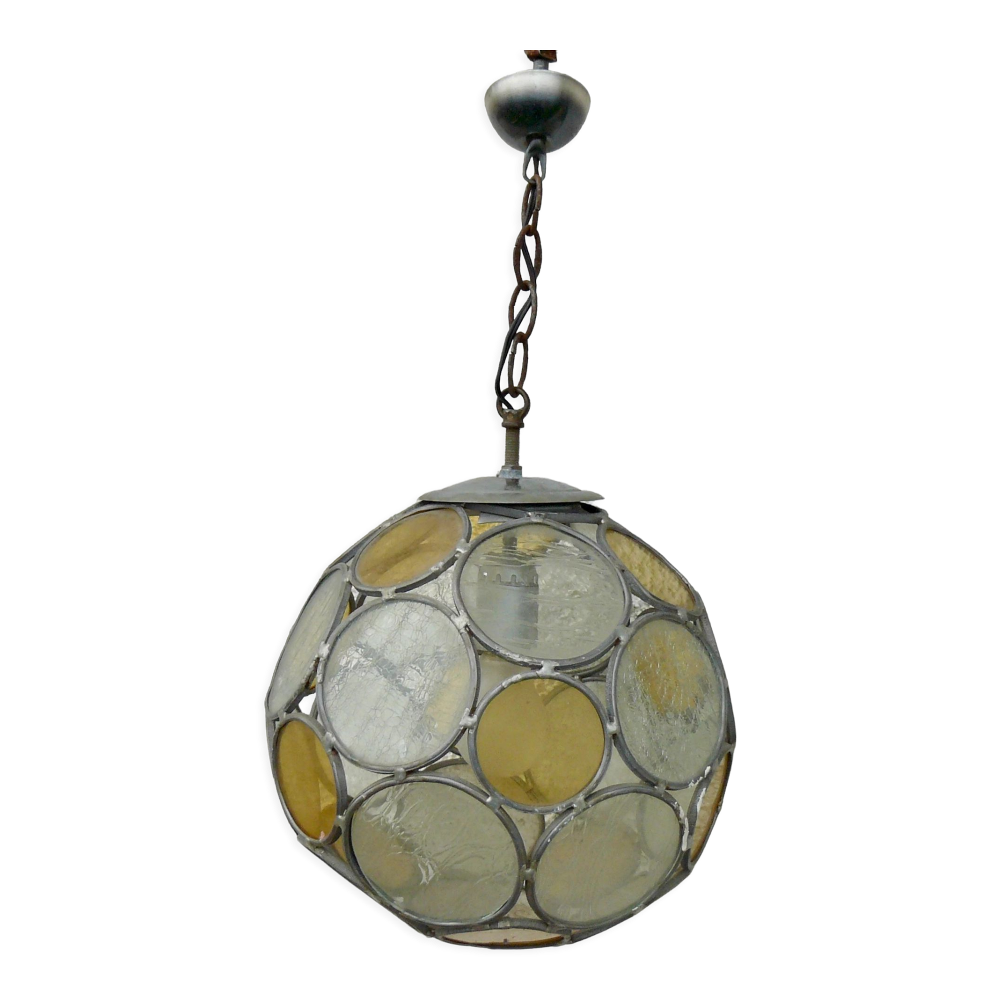Suspension globe vitrail vintage 1970-80