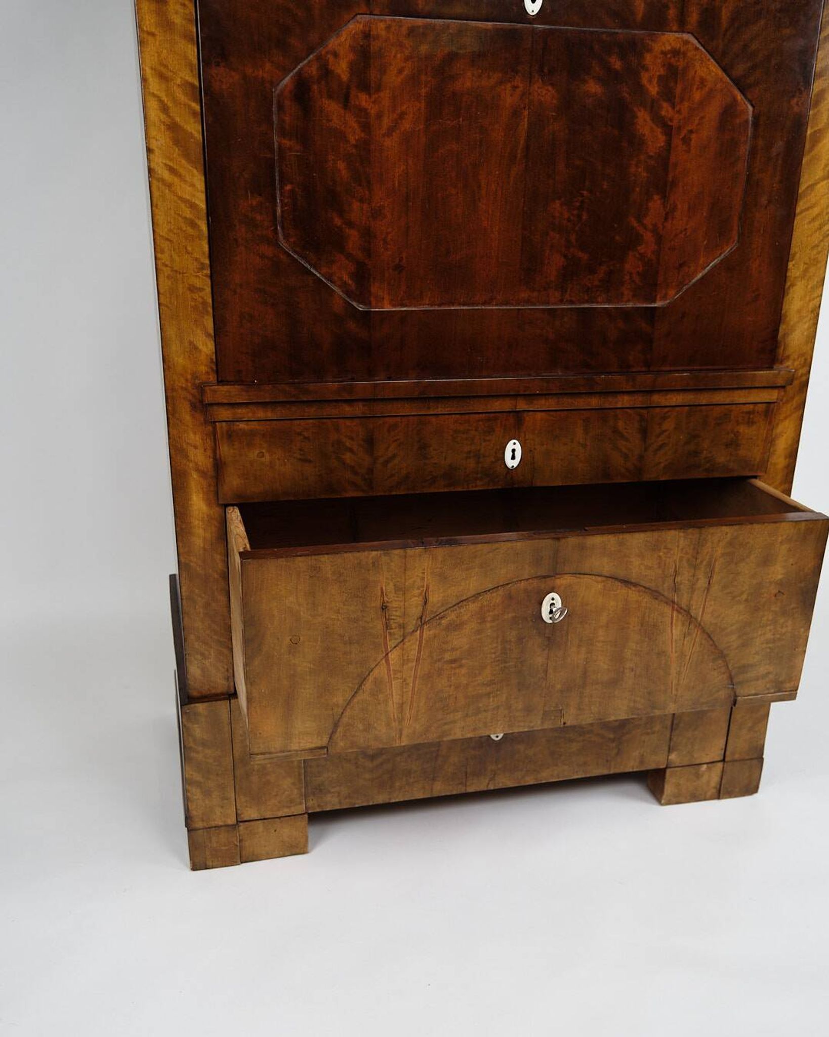 Secretary - Hand polished birch & intarsia - 2 drawers - 1840s