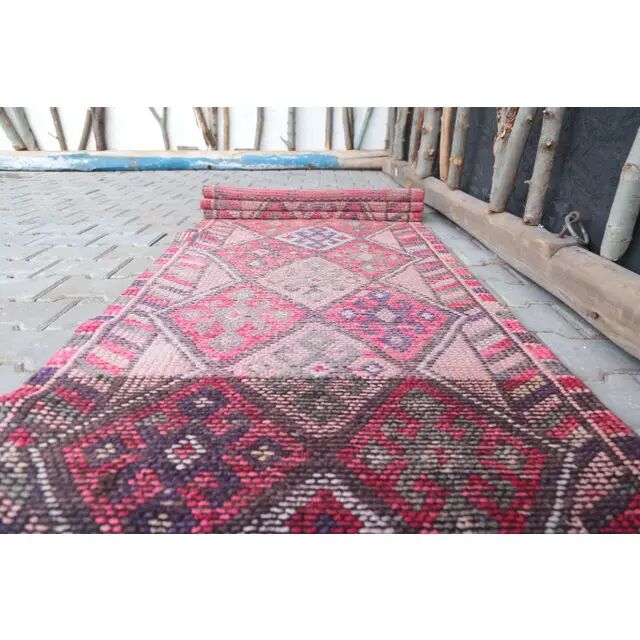 Tapis couloir turc vintage noué à la main des années 1960 - 82x361