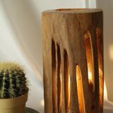 Vintage Openwork Brutalist Wooden Lamp