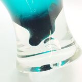 Grand vase sur pied en verre sarcelle