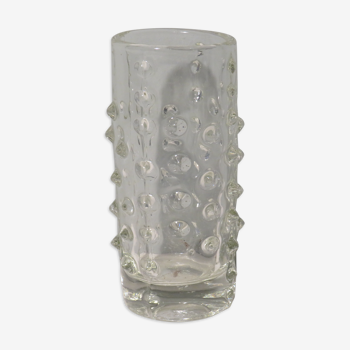 Brutalist transparent glass vase, Pavel Panek 1971