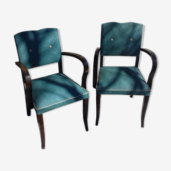 Lot de 2 fauteuils verts "bridge moustache"
