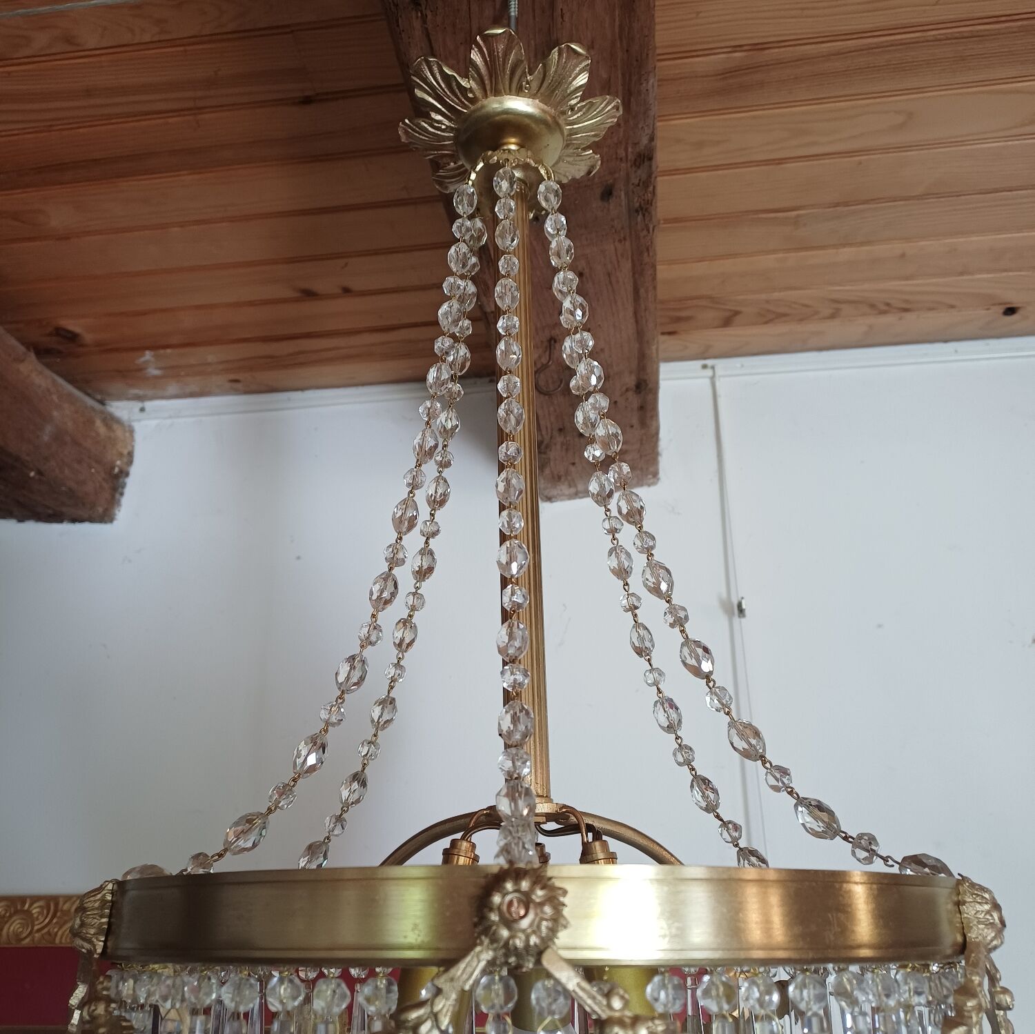 Lustre ancien à pampilles en cristal taillé époque Napoléon III