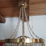 Lustre ancien à pampilles en cristal taillé époque Napoléon III