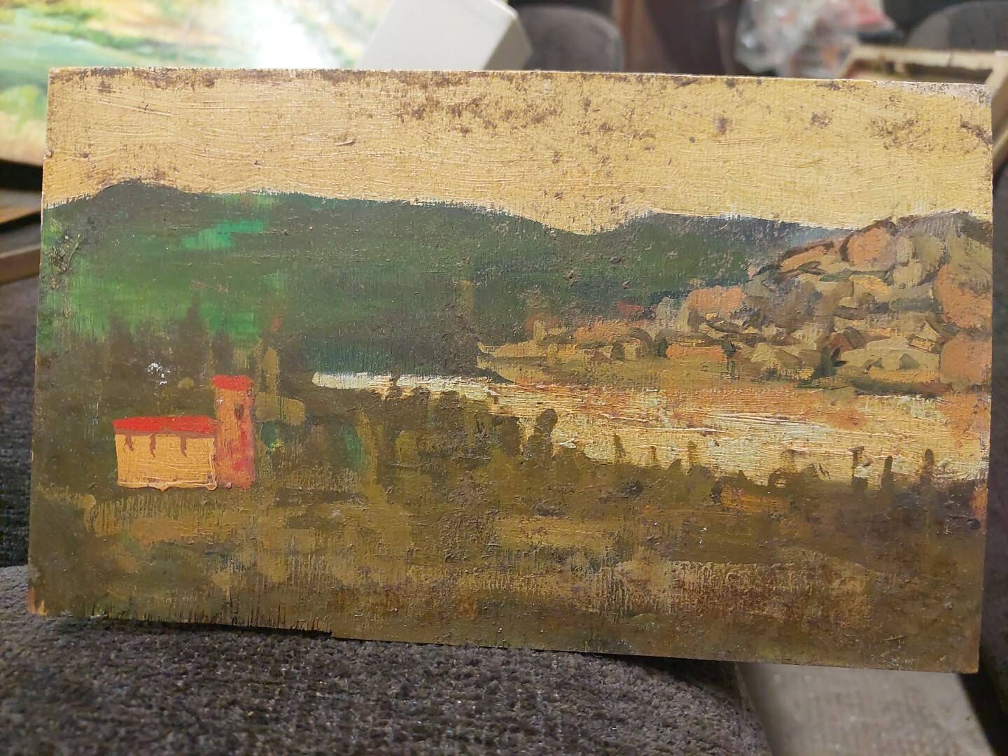 Peinture sur bois paysage première moitié du XXe siècle