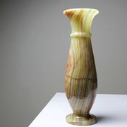 Small vintage baluster vase in green striped onyx, Italy, mid-century.
