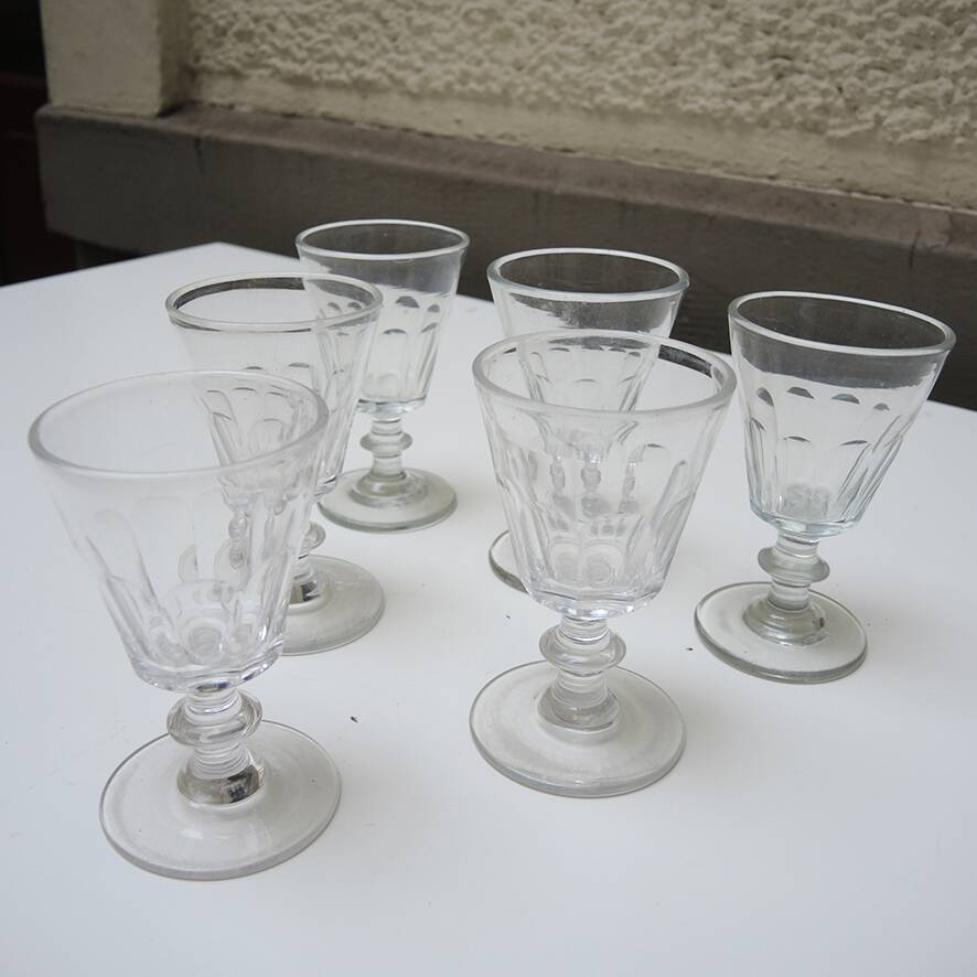 6 Antique Caton Style Crystal Stemmed Glasses H11 cm