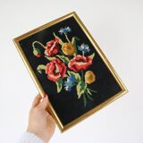 canvas bouquet of flowers in cross stitch, wall painting, vintage