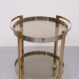 Hollywood Regency round Brass and Nickel Serving trolley 1970s