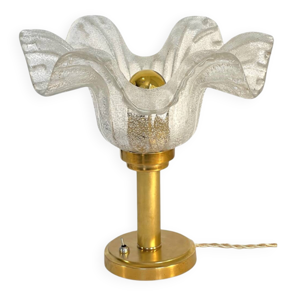 Lampe à poser ''Corolle'' – Verre de Murano Bullicante & Laiton patiné