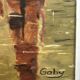 huile sur panneau, Marine animée sous soleil couchant, Signé Gaby
