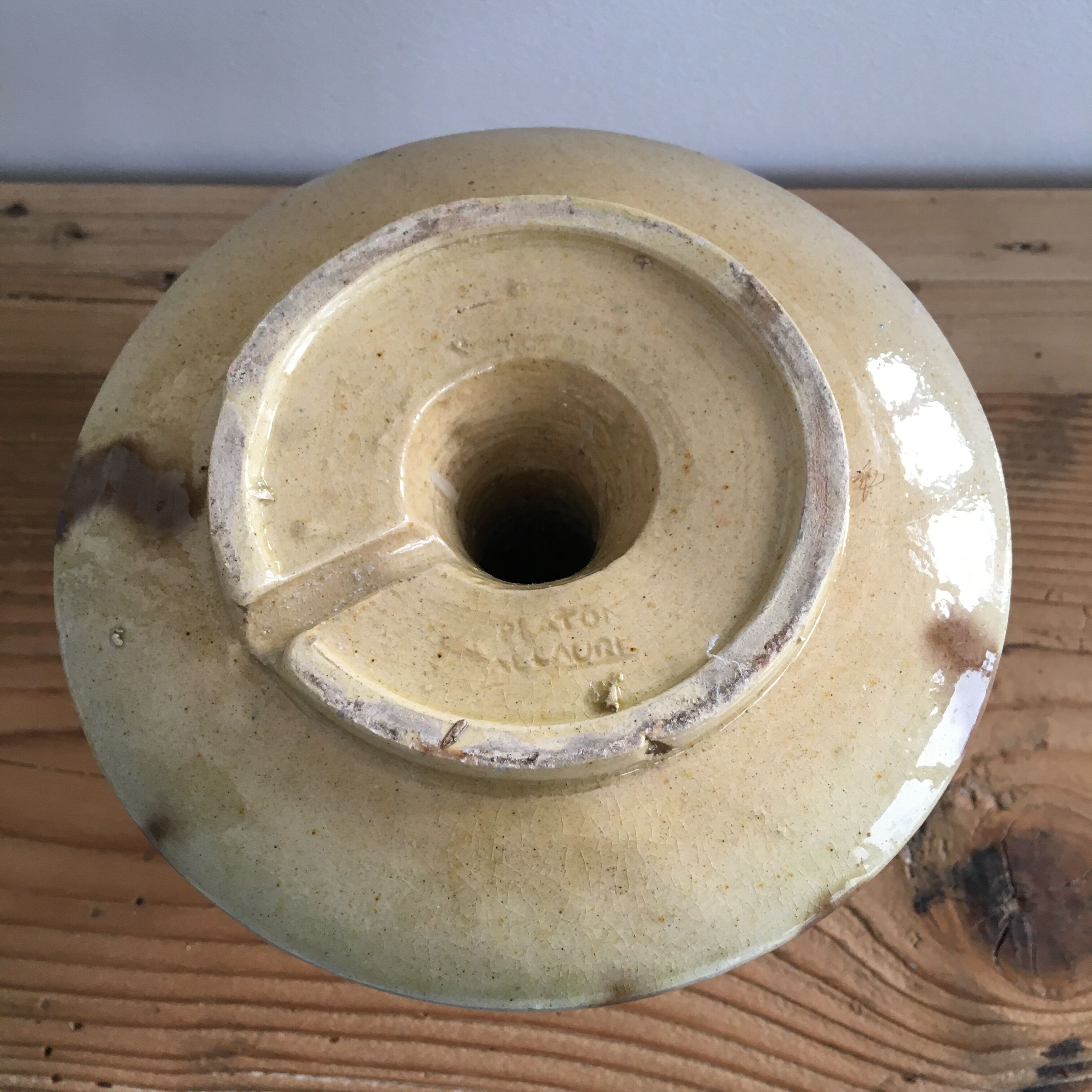 Glazed ceramic candle holder signed plato 50s