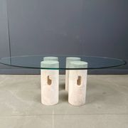 Table basse vintage en travertin et verre, années 1970