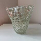 Filigree glass vase in the shape of a handkerchief with a corolla-shaped neck, Murano style