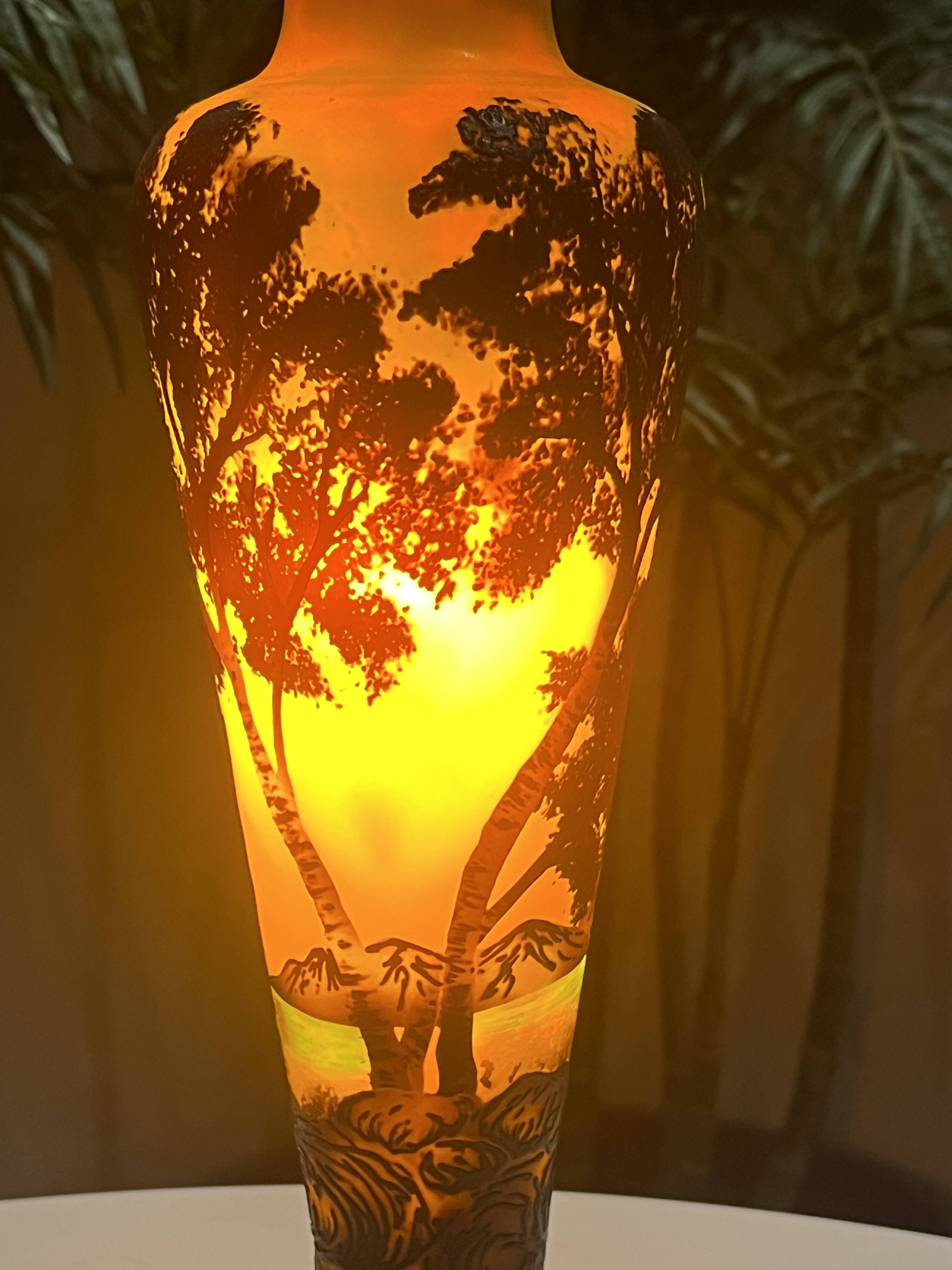 Lamp base - Acid-etched glass - Gallé style