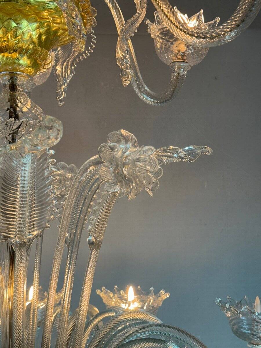 Murano Glass Venetian Chandelier, Colorless, Three Levels of Light