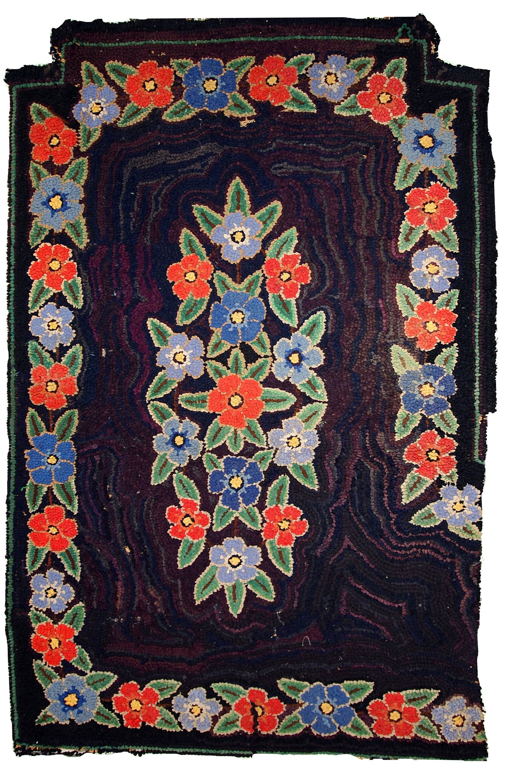 Tapis Hooked Antique Américain, Années 1920, Pièce Unique et Inachevée