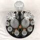 Liquor cabaret in 19th century painted sheet metal, carafes and glasses attributed to the Creusot crystal factory