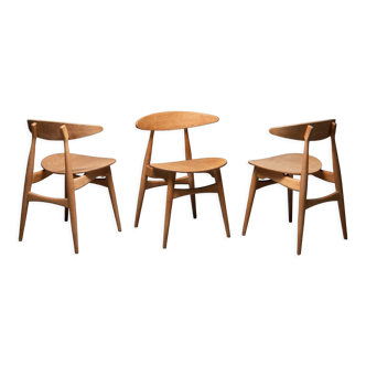 Set of 3 Chairs CH33 Hans Wagner, Carl Hansen & Søn, 1950s, Denmark