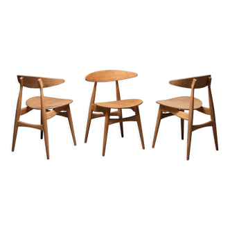 Lot de 3 chaises CH33 Hans Wagner, Carl Hansen & Søn, Années 1950, Danemark