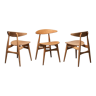 Set of 3 Chairs CH33 Hans Wagner, Carl Hansen & Søn, 1950s, Denmark