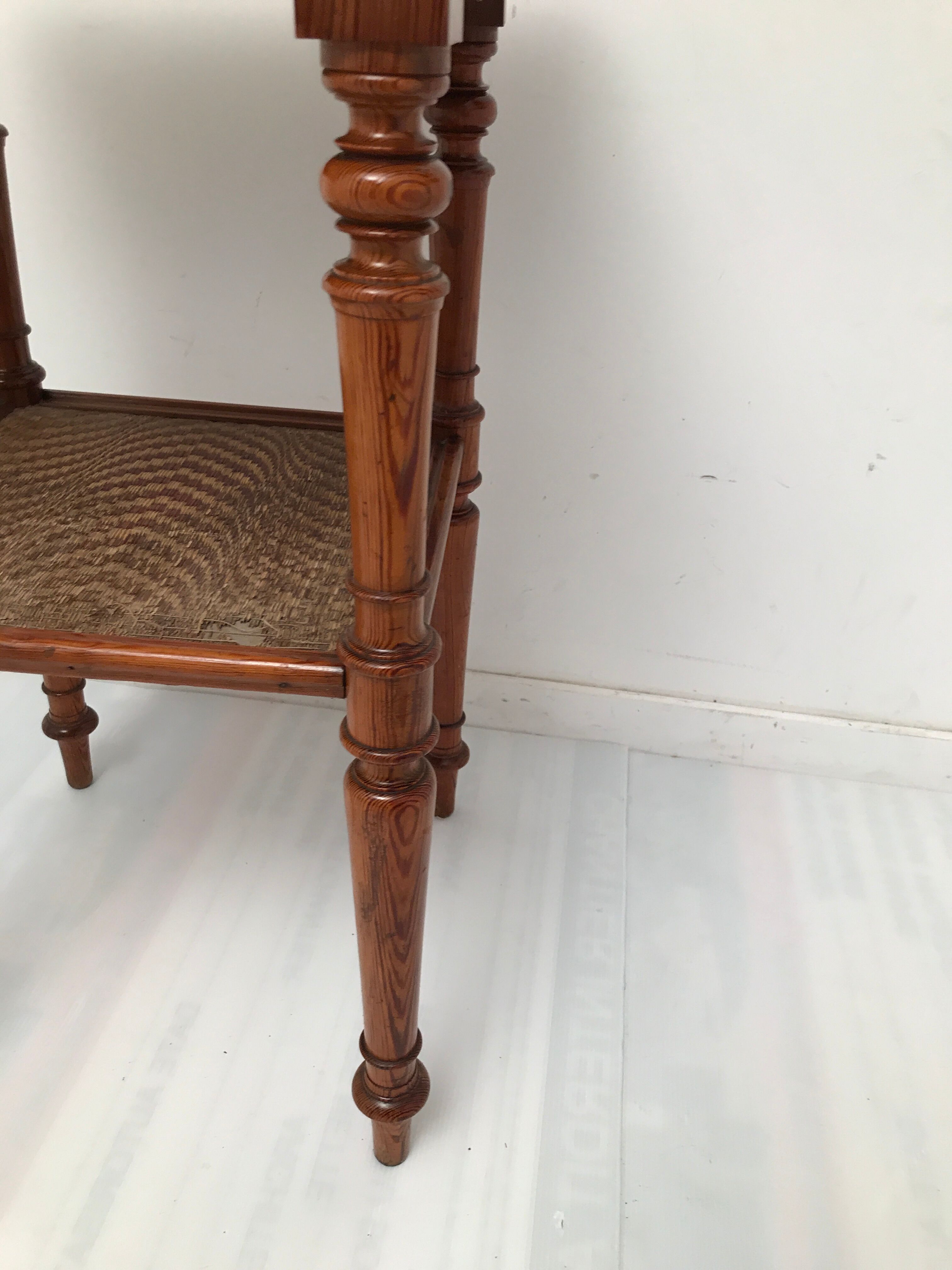 Guéridon table appoint en bois et osier vintage