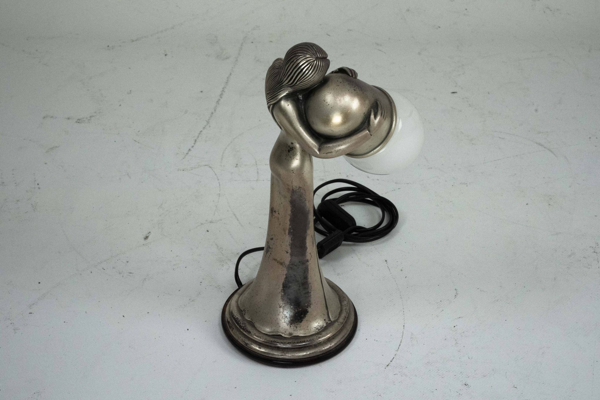 Silver Vermeil Figural Table Lamp with Opaline Glass. Italy 1960s