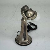 Silver Vermeil Figural Table Lamp with Opaline Glass. Italy 1960s