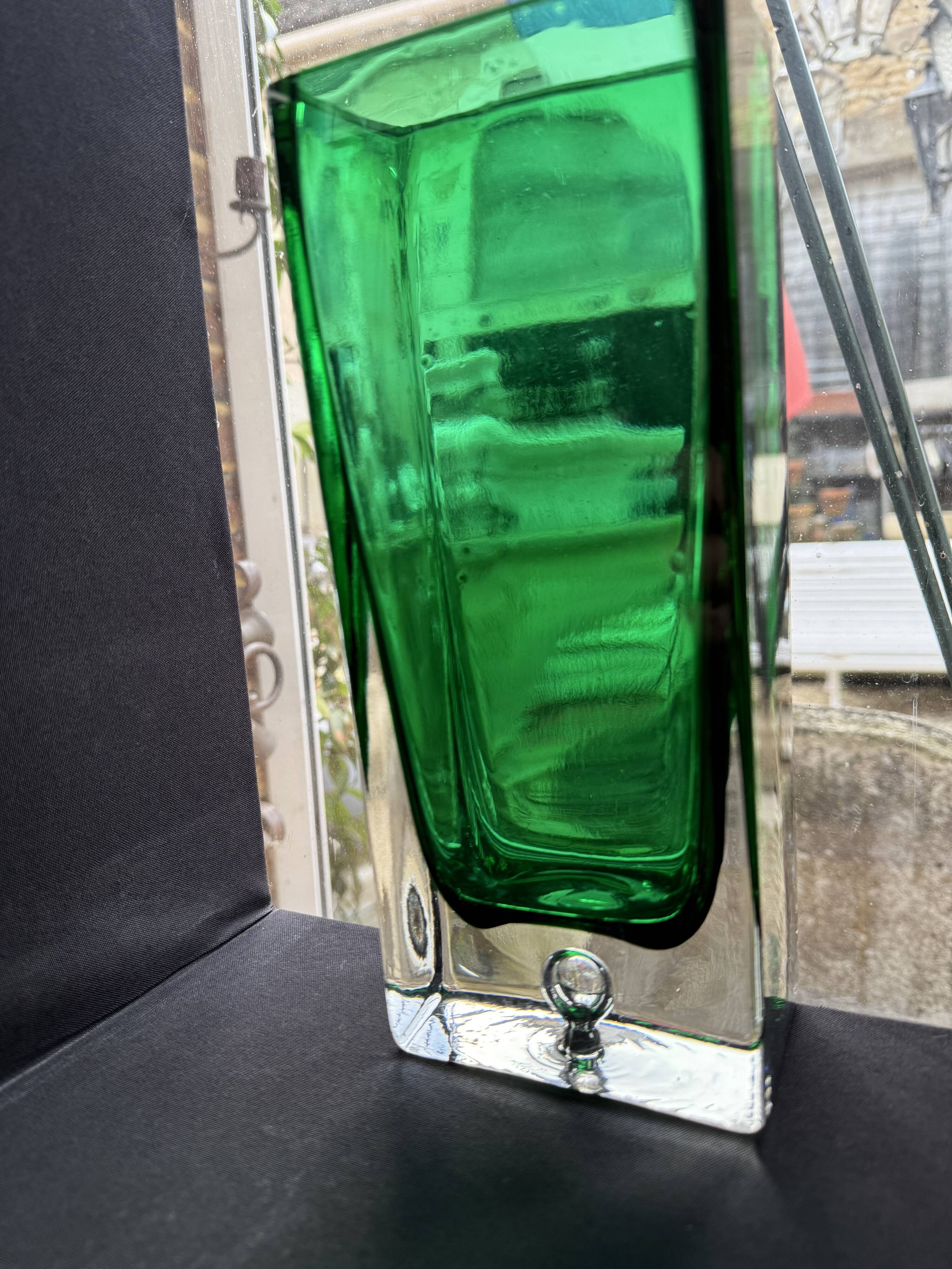 Rectangular vase in green sommerso glass