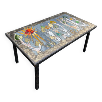 Coffee table signed Raymond Corroyez, 1960