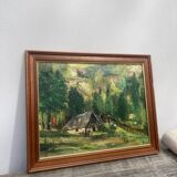 Old paysgae painting oil on canvas assembly