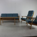 Complete danish design oakwood Hans Wegner lounge set