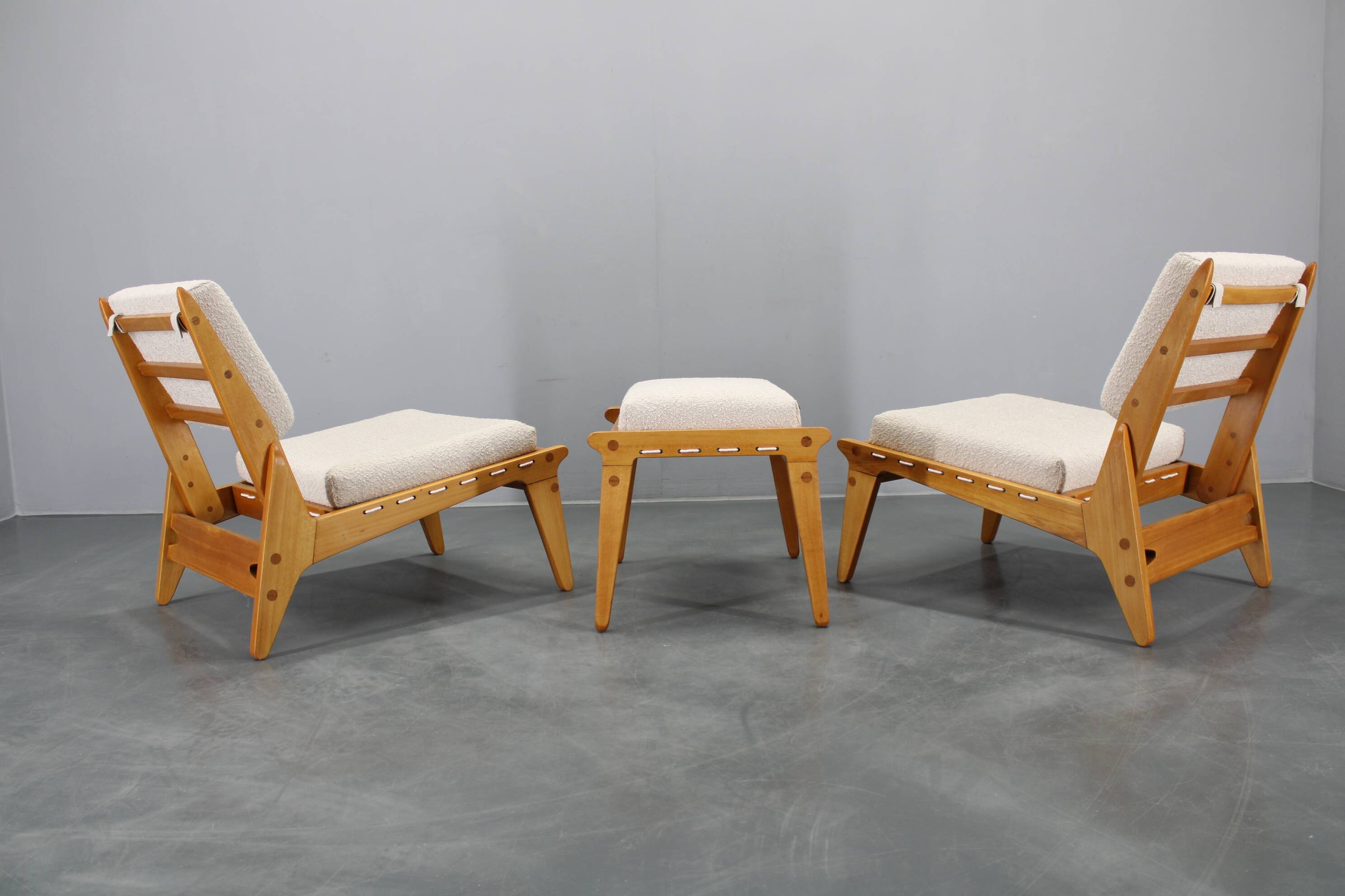 1950s pair of restored Uno and Osten Kristiansson "Hunting" chairs and ottoman
