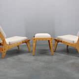 1950s pair of restored Uno and Osten Kristiansson "Hunting" chairs and ottoman