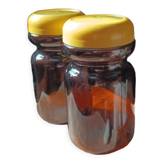 2 amber glass jars