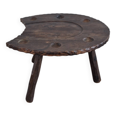 Table basse en forme de fer à cheval, sculptée à la main dans un style brutaliste, années 1960.
