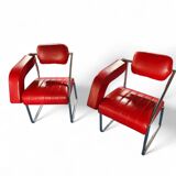 2 chaises en cuir rouge par Eileen Gray pour Alivar