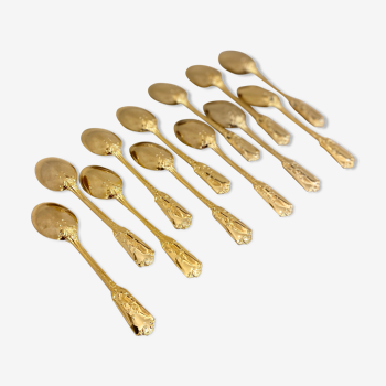 Series of 12 small spoons, gold metal