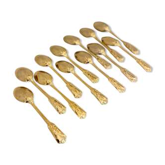 Series of 12 small spoons, gold metal