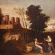 Antique Spanish painting of Jesus and the Samaritan woman at the well
