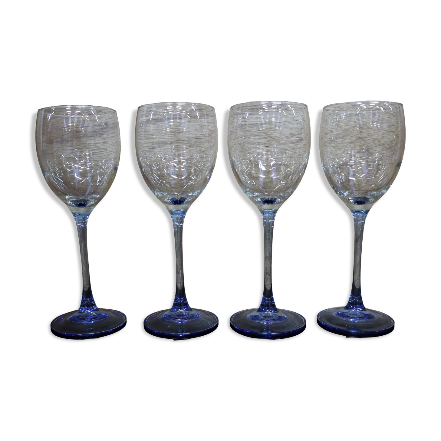 4 Luminarc red wine glasses with blue stem Azur France